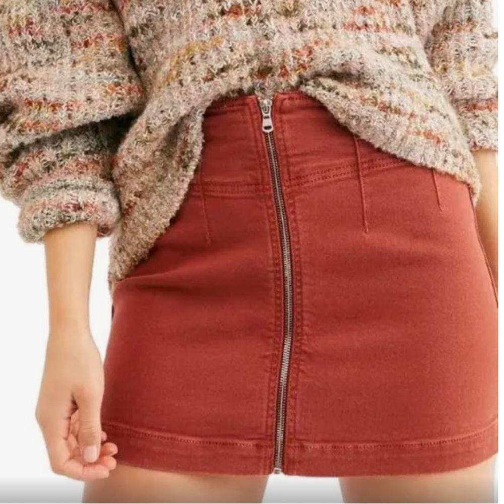 NWT Free People Virgo Jean Mini Skirt Primrose Waist 29 Zipper Front Boho - Picture 5 of 16